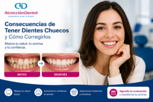 Consecuencias de tener dientes chuecos y tratamiento dental antes y después en Atracción Dental